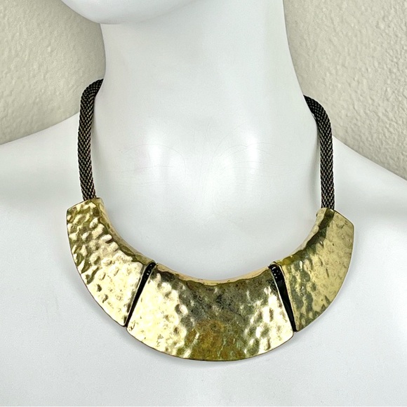 ❤️ Textured Bib Tribal Statement Necklace Antiqued Gold Boho Bohemian African - Picture 3 of 8